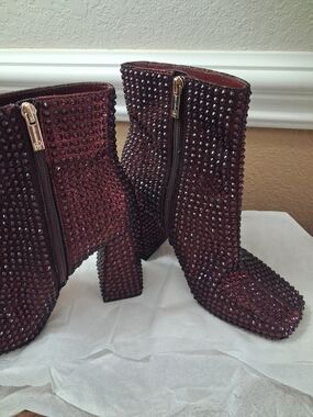 Embellished Wine Red Women's Ankle Boots